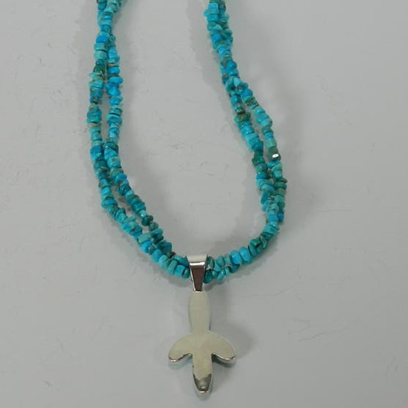 Jay King Turquoise Nugget Double Strand with Pendant 925 Signed - Picture 4 of 9